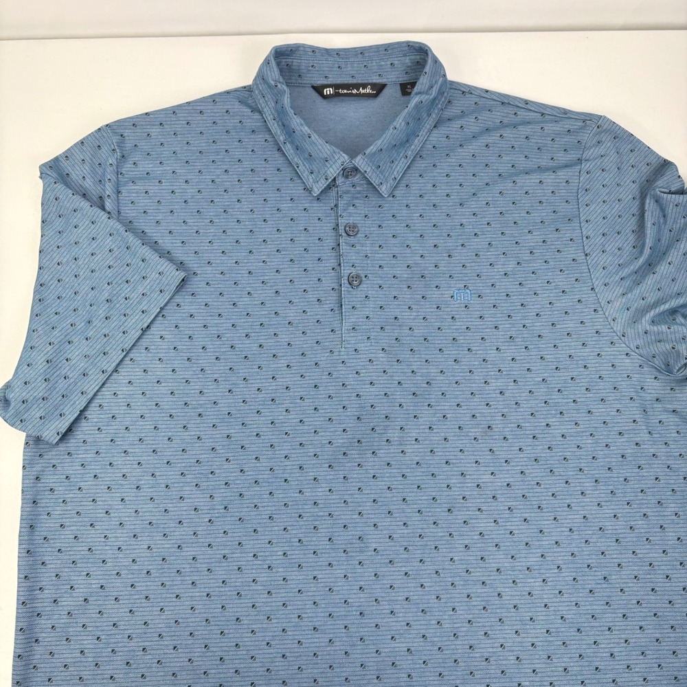 Travis Mathew Mens High Spirits Blue Geo Print Polo Pacific Grove Golf Links XL